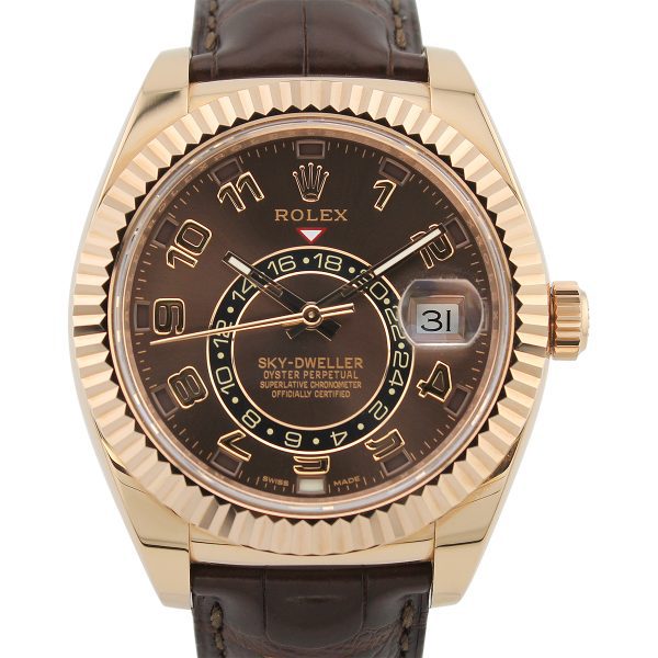 Rolex Sky-Dweller 326135 Chocolate Arabic Dial Close Up