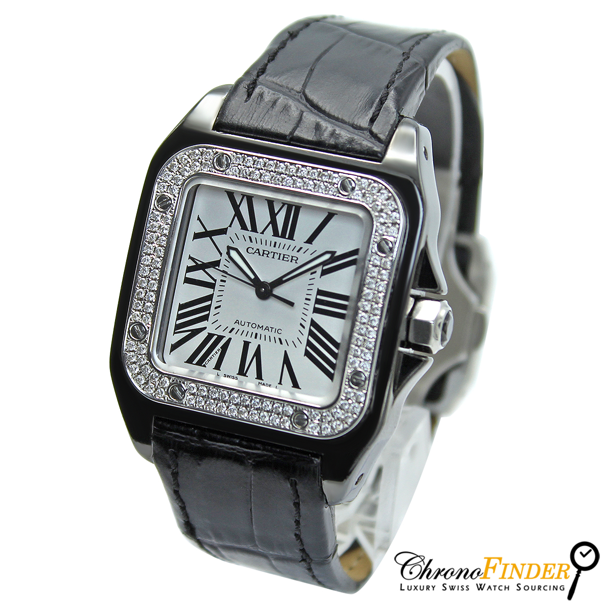 Cartier Santos 100 Midi 2878 (Custom PVD Case & Diamond Bezel)