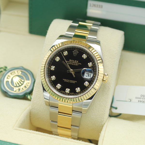 Rolex Datejust 41 126333 Black Diamond Dial right side view in box