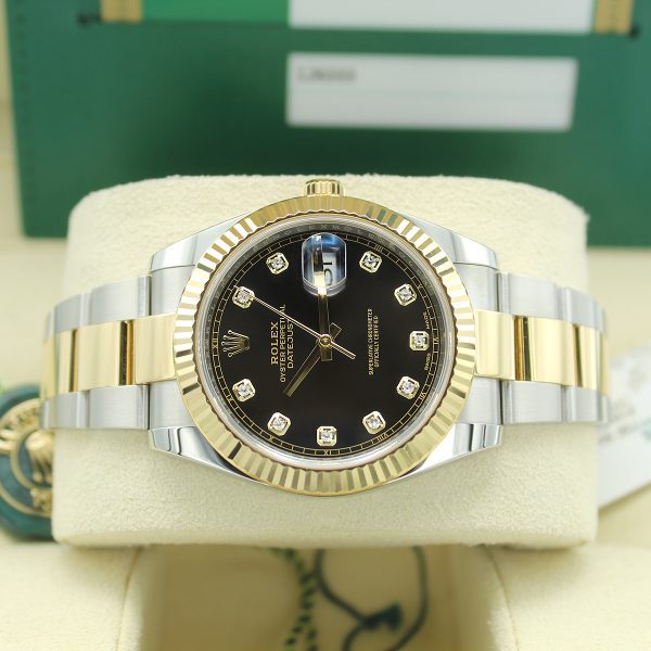 Rolex Datejust 41 126333 Black Diamond Dial side front view in box