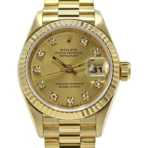 Rolex Lady Datejust 26mm 69178 Champagne Diamond Dial Presidential Bracelet close up