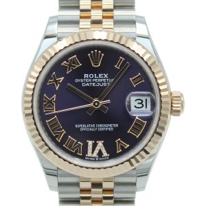 ROLEX-DATEJUST-31-278271-PURPLE-ROMAN-NUMERAL-DIAMOND-6-JUBILEE-STEEL-ROSE-WATCH-1_close