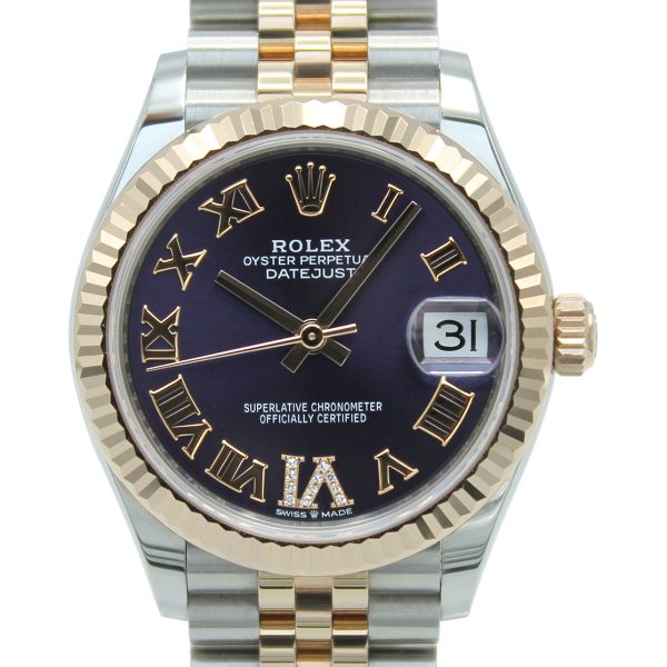 ROLEX-DATEJUST-31-278271-PURPLE-ROMAN-NUMERAL-DIAMOND-6-JUBILEE-STEEL-ROSE-WATCH-1_close