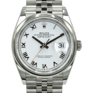 Rolex Datejust 36 126200 White Roman Numeral Dial close up