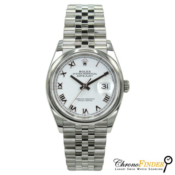 Rolex Datejust 36 126200 White Roman Numeral Dial front view