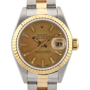 Rolex Datejust 26 69173 Champagne Baton Dial Oyster Bracelet Close Up