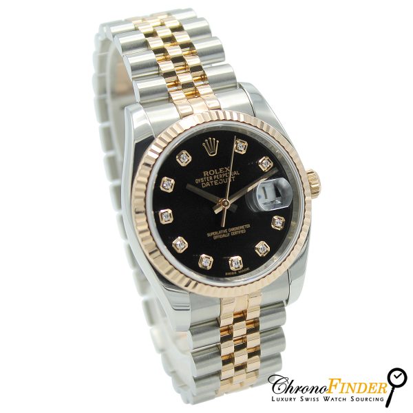 Rolex Datejust 36 116231 Black Diamond Dial with jubilee bracelet left side view
