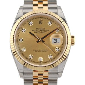 rolex datejust 36 126233 champagne diamond dial jubilee bracelet close up