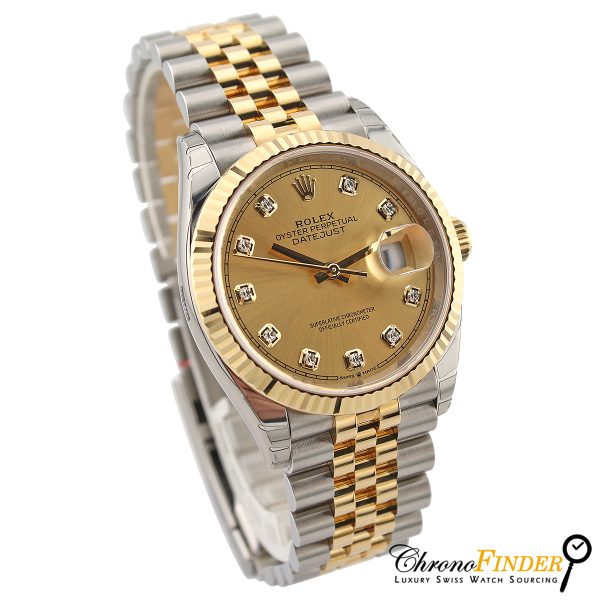 rolex datejust 36 126233 champagne diamond dial jubilee bracelet right side view