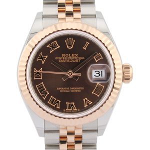 Rolex Datejust 28 279171 Chocolate Roman Numeral Dial Jubilee Bracelet Close Up