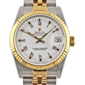 Rolex Datejust 31 68273 Midi White Roman Numeral Dial Close Up