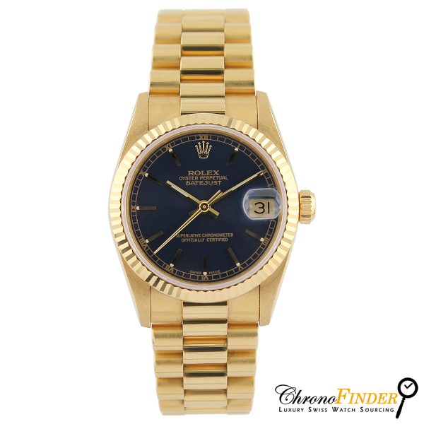 Rolex Datejust 31 68278 Midi Yellow Gold Presidential front view,